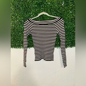 Forever 21 Black and White Striped Long Sleeve Top